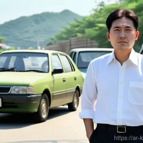 Home 23 택시운전사 의 흥행 요인 분석 - **A Korean taxi driver, Kim Man-seob, in his late 30s, with a weary but watchful expression, wearing...
