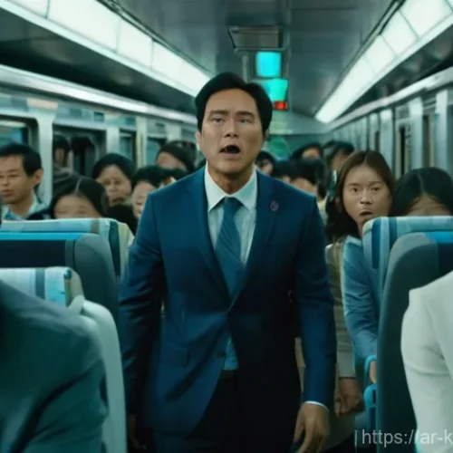 Home 22 반도 와 부산행 비교 - **"Train to Busan: Human Resolve Amidst Confined Chaos"**
A high-angle, cinematic shot capturing...
