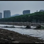 영화 괴물 스토리 및 개봉일 - **Prompt 1: Initial Chaos at Han River**
A wide, dynamic shot of the Han River banks in Seoul, d...
