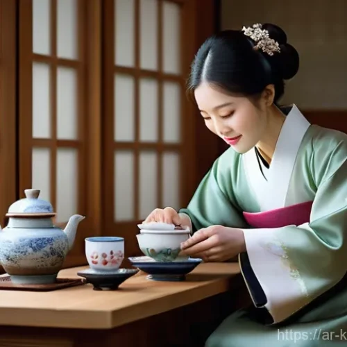 Home 20 한국 영화 해외 개봉작 소개 - **Prompt:** A visually rich scene set in a traditional yet modern Korean tea house. A young Korean w...